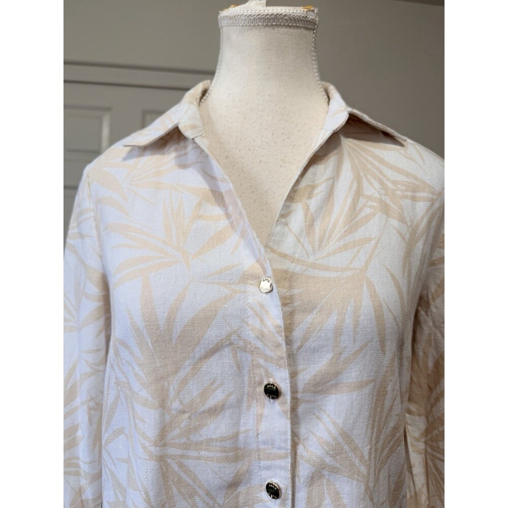 Anne Klein Women's Linen Blend Tropical Button Shirt XS Beige Resort Top Coastal - Picture 6 of 15